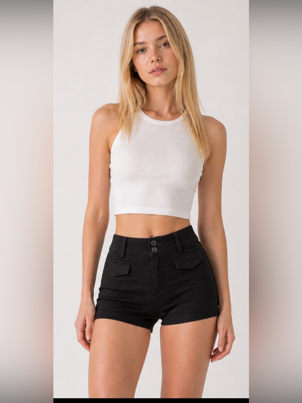 Love Culture Stretchy Black High Waist Tailored Shorts with Pockets NWOT